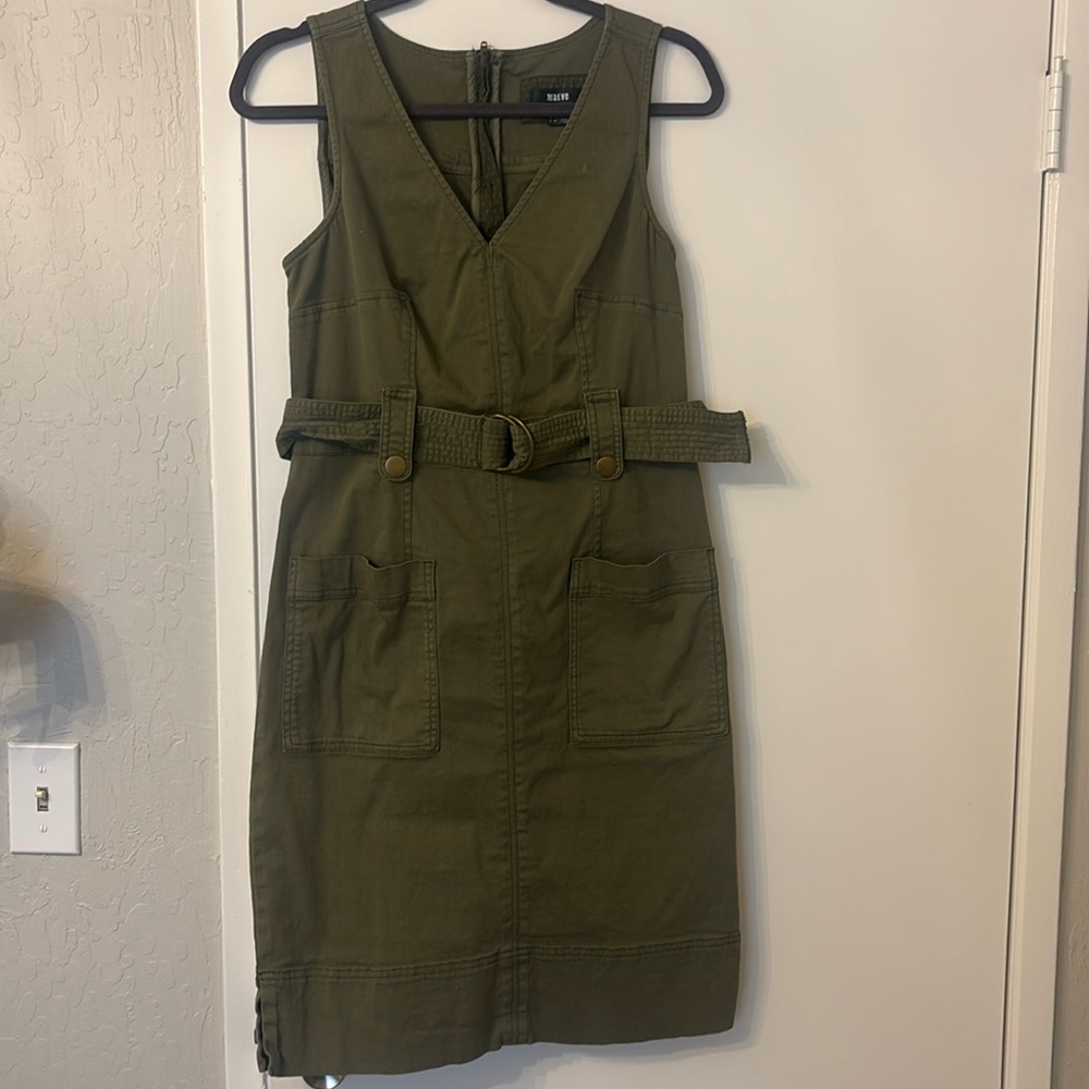 Maeve (Anthropologie)-Olive Green belted utility sleeveless Oona Cargo Dress